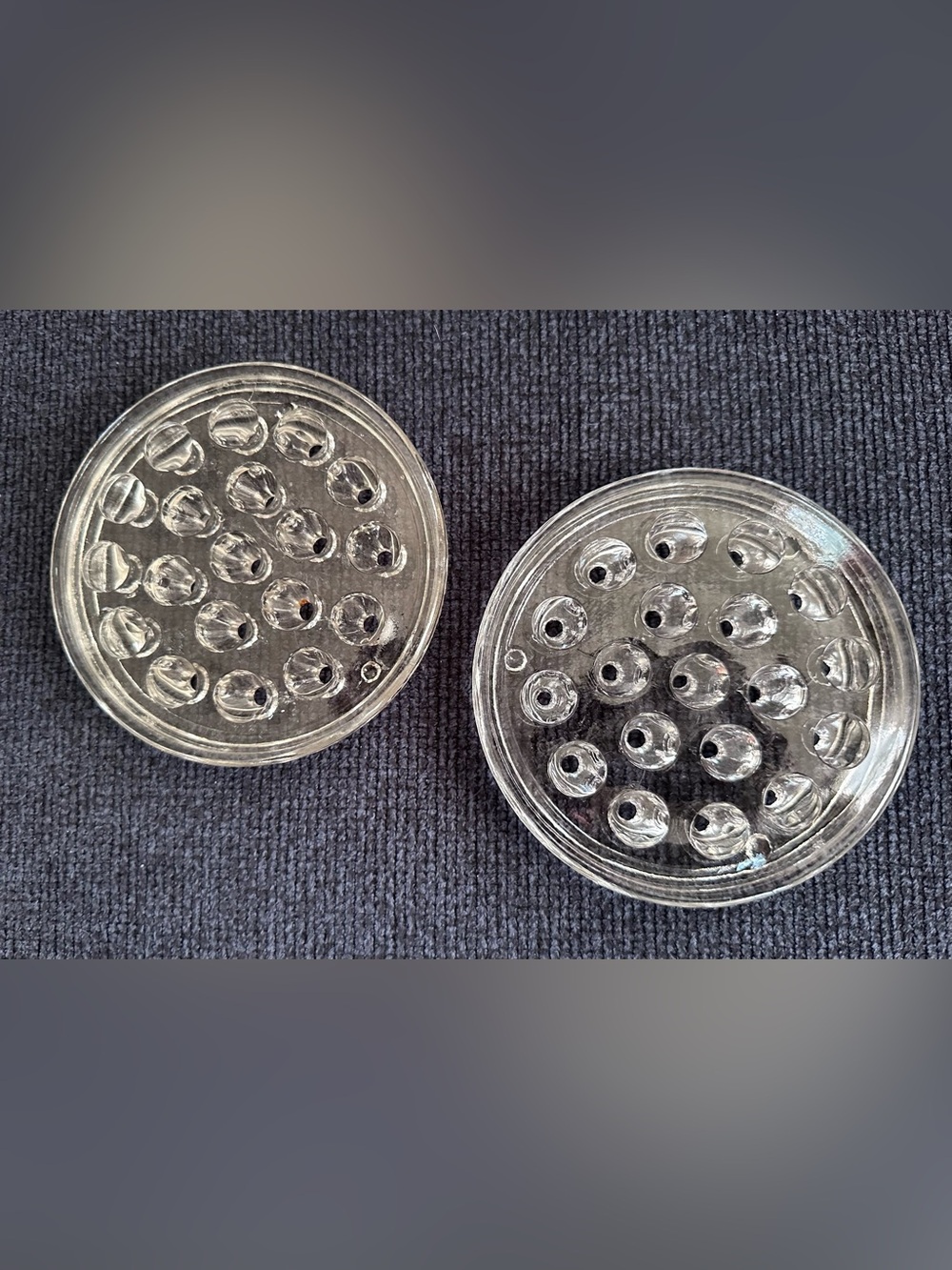 PAIR Large Glass Floral Frogs - 5” Diameter with 19 Holes